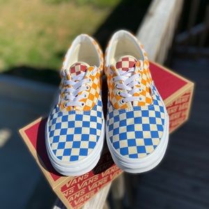 red yellow blue checkered vans